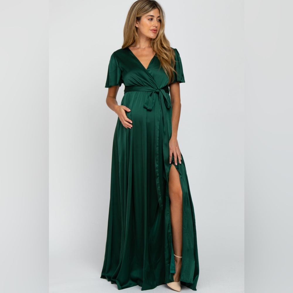 Pinkblush satin flutter sleeve maxi dress nwot